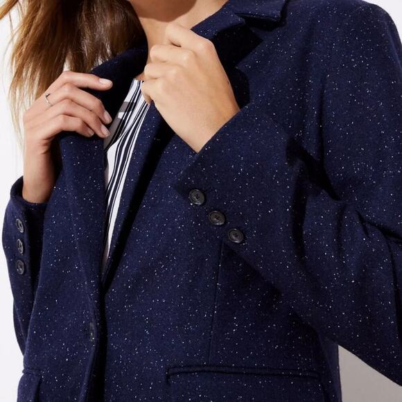 LOFT Single-Button Front Speckled Modern Knit Blazer Jacket Sz 14 Navy - Picture 3 of 6